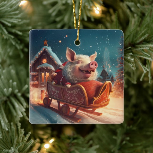 Animal Lover Gift, Farm Lover Gift, Cute Pig Ceramic Ornament (Tree)