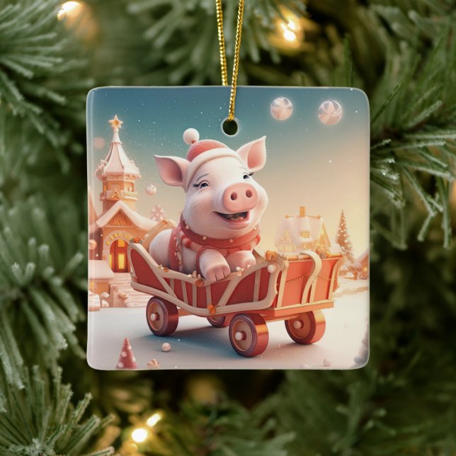 Animal Lover Gift, Farm Lover Gift, Cute Pig Ceramic Ornament (Tree)