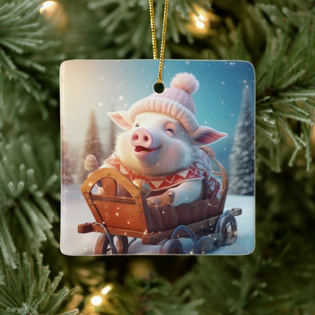 Animal Lover Gift, Farm Lover Gift, Cute Pig Ceramic Ornament (Tree)