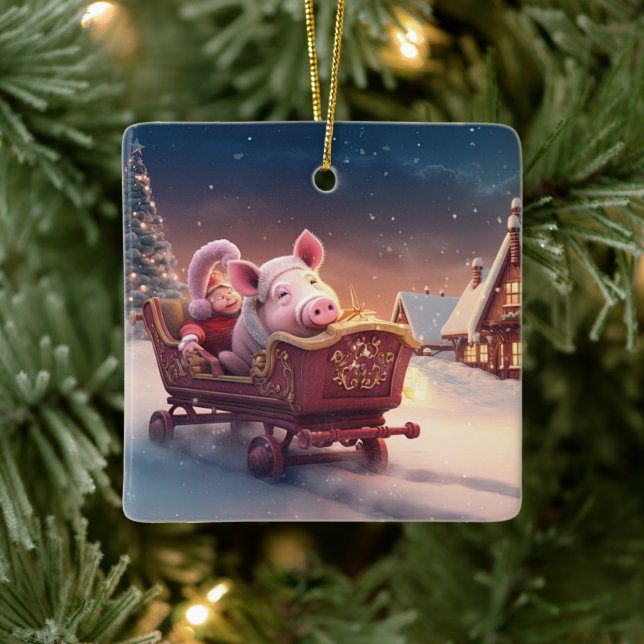 Animal Lover Gift, Farm Lover Gift, Cute Pig Ceramic Ornament (Tree)