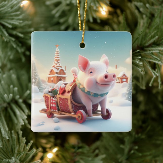 Animal Lover Gift, Farm Lover Gift, Cute Pig Ceramic Ornament (Tree)