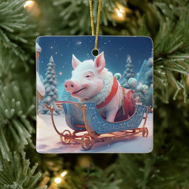 Animal Lover Gift, Farm Lover Gift, Cute Pig Ceramic Ornament (Tree)