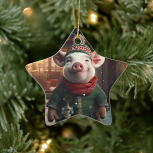 Animal Lover Gift, Farm Lover Gift, Cute Pig Ceramic Tree Decoration