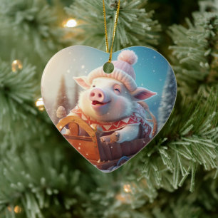 Animal Lover Gift, Farm Lover Gift, Cute Pig Ceramic Tree Decoration