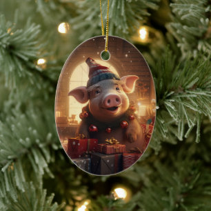 Animal Lover Gift, Farm Lover Gift, Cute Pig Ceramic Tree Decoration