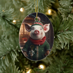 Animal Lover Gift, Farm Lover Gift, Cute Pig Ceramic Tree Decoration