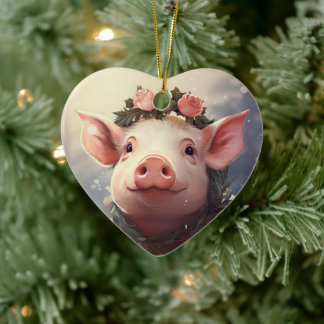 Animal Lover Gift, Farm Lover Gift, Cute Pig Ceramic Tree Decoration