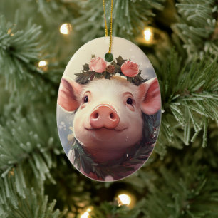 Animal Lover Gift, Farm Lover Gift, Cute Pig Ceramic Tree Decoration