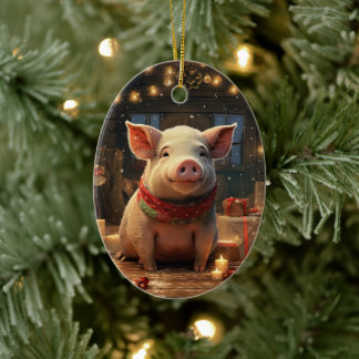 Animal Lover Gift, Farm Lover Gift, Cute Pig Ceramic Tree Decoration