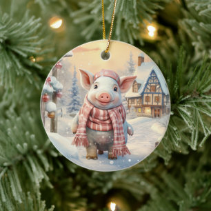 Animal Lover Gift, Farm Lover Gift, Cute Pig Ceramic Tree Decoration