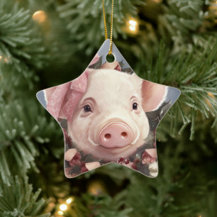 Animal Lover Gift, Farm Lover Gift, Cute Pig Ceramic Tree Decoration