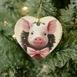 Animal Lover Gift, Farm Lover Gift, Cute Pig Ceramic Tree Decoration
