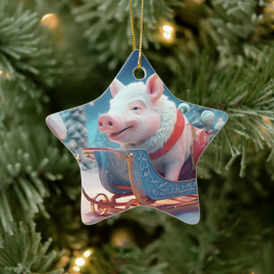 Animal Lover Gift, Farm Lover Gift, Cute Pig Ceramic Tree Decoration