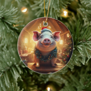 Animal Lover Gift, Farm Lover Gift, Cute Pig Ceramic Tree Decoration