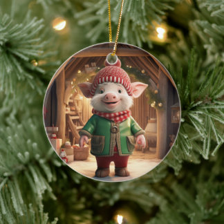 Animal Lover Gift, Farm Lover Gift, Cute Pig Ceramic Tree Decoration