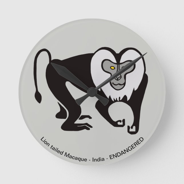 Animal lover! Lion-tailed MACAQUE Round Clock (Front)