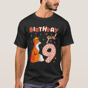 Animal Lovers 9th Birthday Girl Fox B day 9 year o T-Shirt