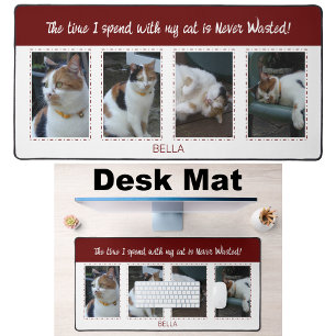 Animal lovers cats 4 photo name white burgundy desk mat