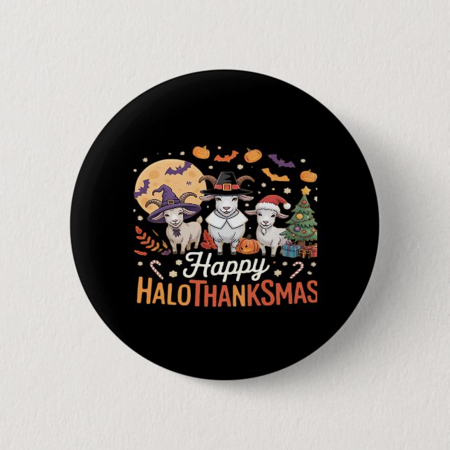 Animal Lovers Owners Happy Hallothanksmas Essentia 6 Cm Round Badge (Front)