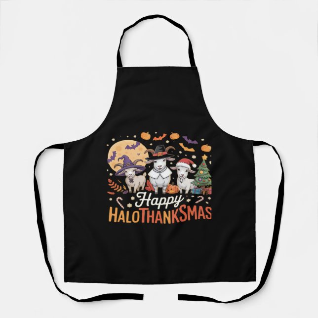 Animal Lovers Owners Happy Hallothanksmas Essentia Apron (Front)