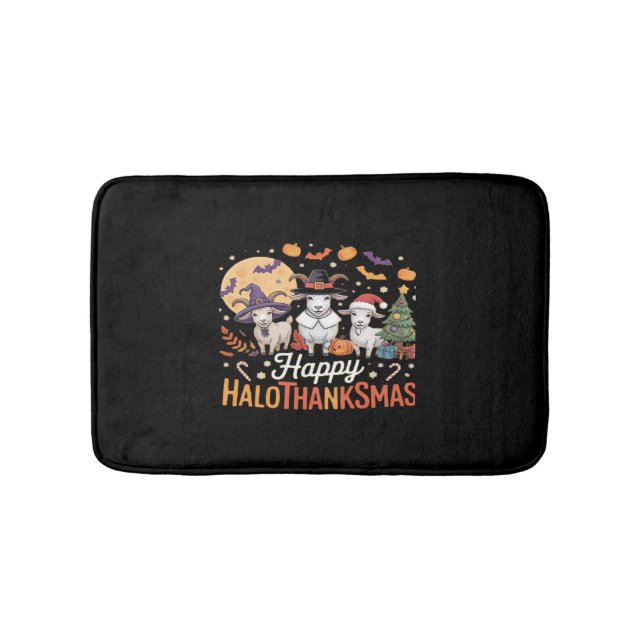 Animal Lovers Owners Happy Hallothanksmas Essentia Bath Mat (Front)