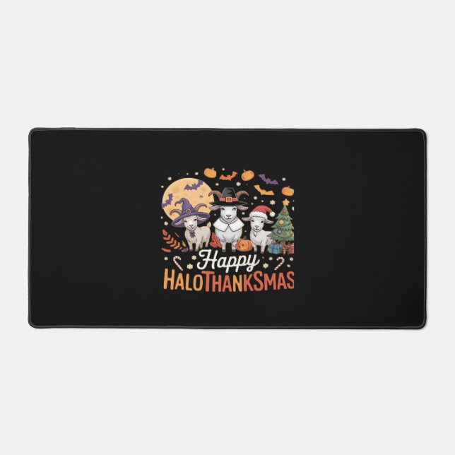 Animal Lovers Owners Happy Hallothanksmas Essentia Desk Mat (Front)