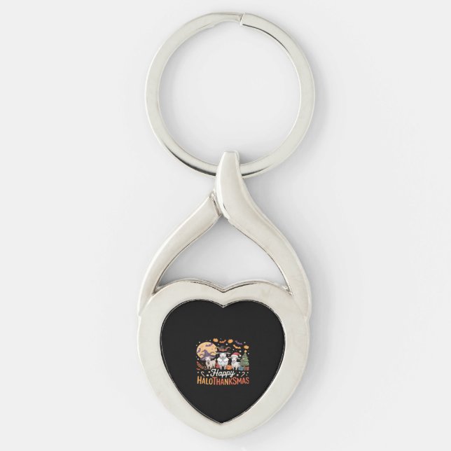 Animal Lovers Owners Happy Hallothanksmas Essentia Key Ring (Front)