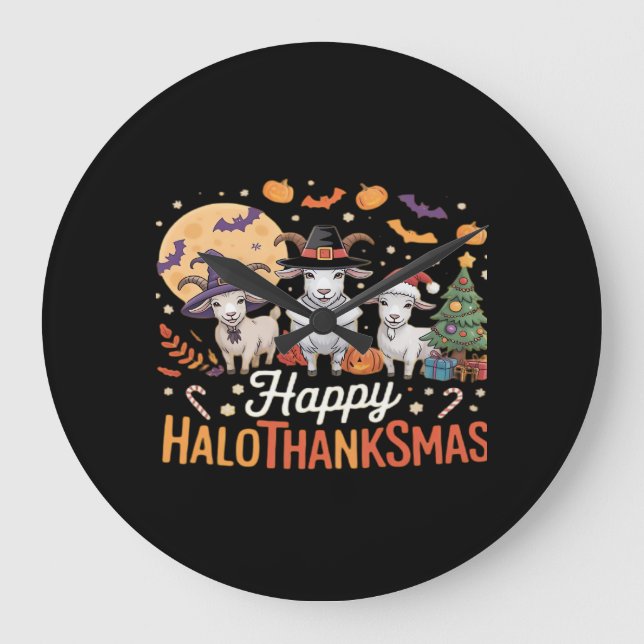 Animal Lovers Owners Happy Hallothanksmas Essentia Large Clock (Front)