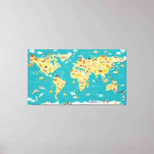 Animal Map of the World For Kids Canvas Print