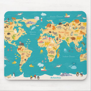 Animal Map of the World For Kids Mouse Mat