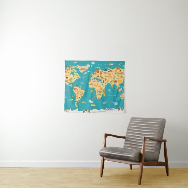 Animal Map of the World For Kids Tapestry (In Situ (Horizontal))