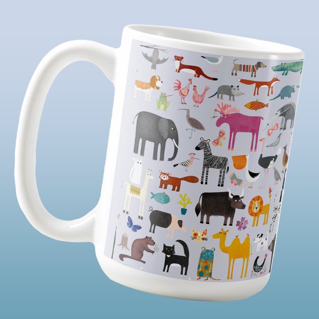 Animal Menagerie Coffee Mug (Fun animal menagerie with wild, safari, zoo, pet animals and birds pattern coffee mug)