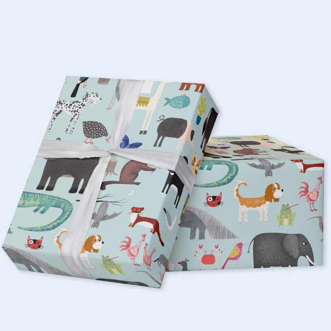 Animal Menagerie Wrapping Paper (Fun animal menagerie gift wrapping paper with wild, safari, zoo, pet and farm animals)