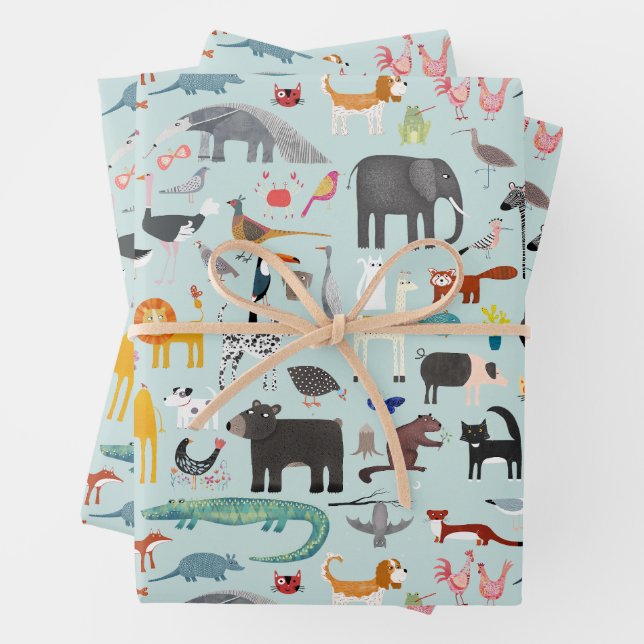 Animal Menagerie Wrapping Paper Sheet (In situ)