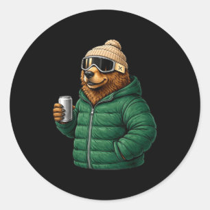 Animal motifs brown bear après ski shirt skiingAni Classic Round Sticker