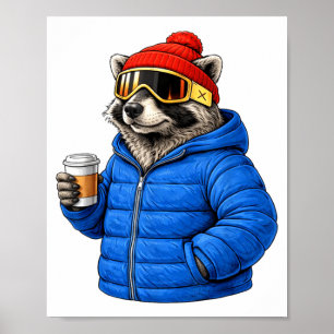 Animal motifs raccoon après ski shirt skiing poster