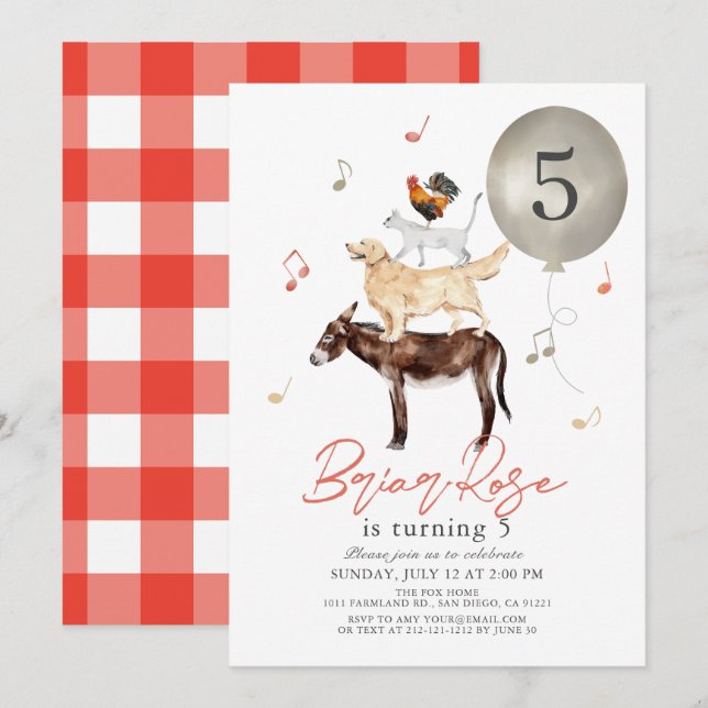 Animal Musicians Fairytale Kid's Birthday Invitation (Front/Back)