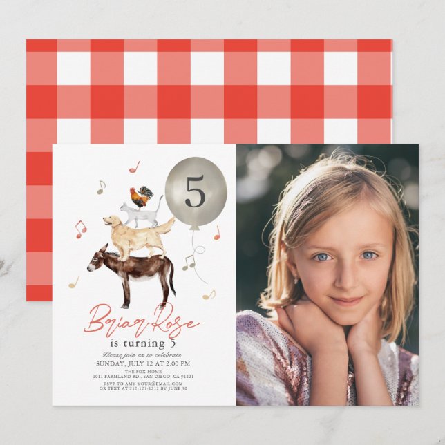 Animal Musicians Fairytale Photo Kid's Birthday Invitation (Front/Back)