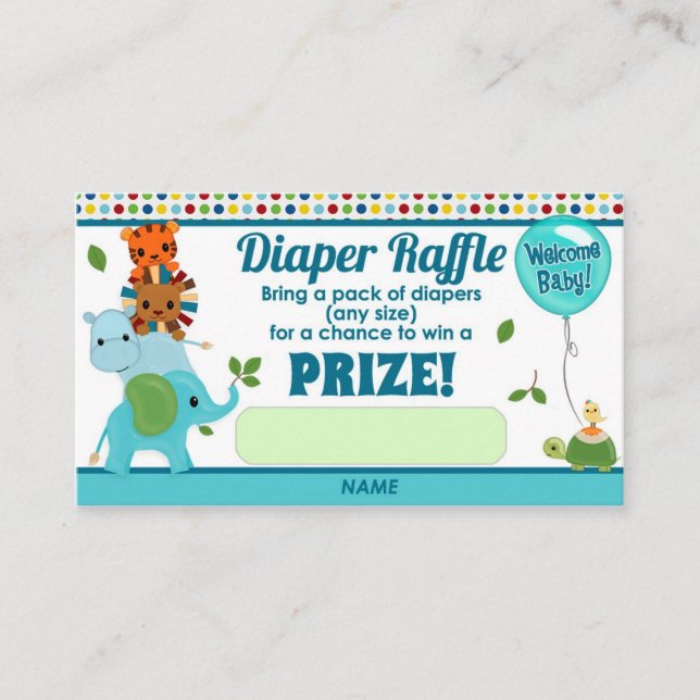 Animal Parade Baby Shower DIAPER RAFFLE TICKETS Enclosure Card (Front)