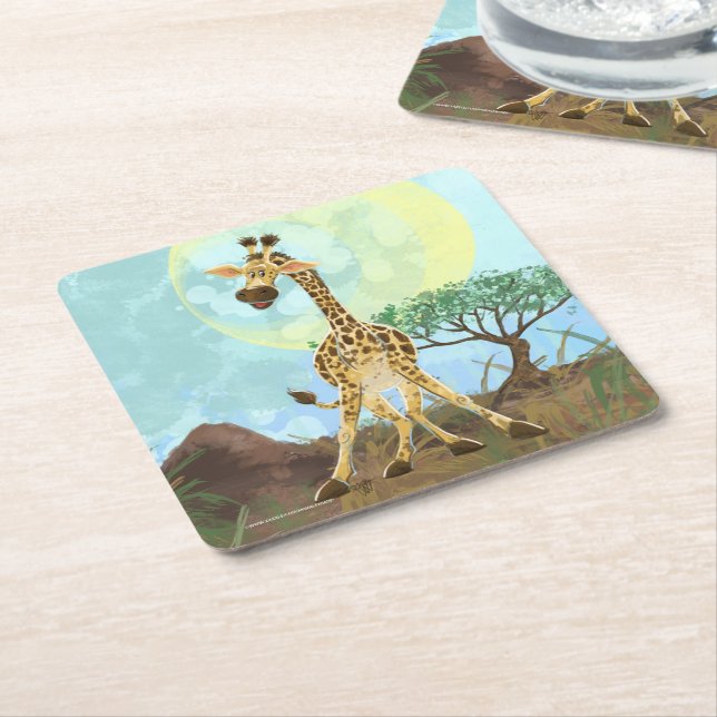 Animal Parade Giraffe Square Paper Coaster (Angled)
