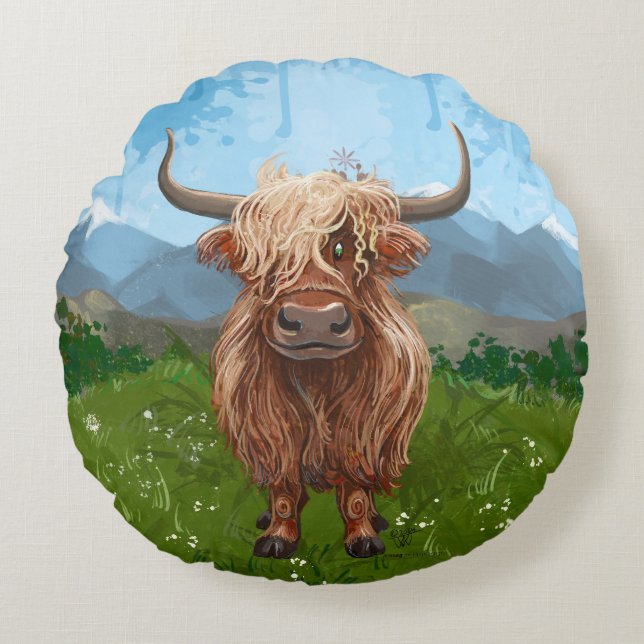 Animal Parade Highland Cow Round Cushion (Front)
