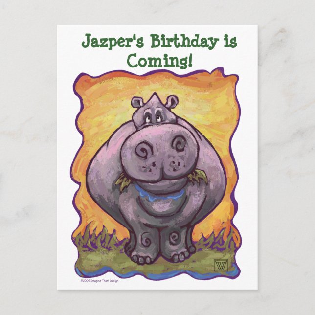 Animal Parade Hippo Art Save the Date Party Announcement Postcard (Front)