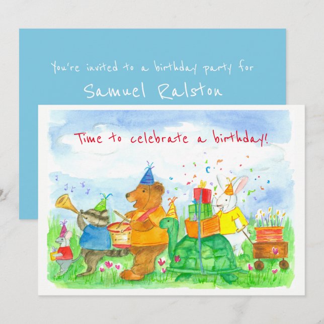 Animal Parade Kids Birthday Party Invitation (Front/Back)