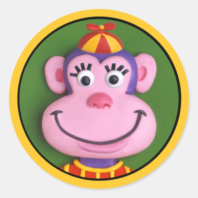 Animal Party Monkey Classic Round Sticker (Front)