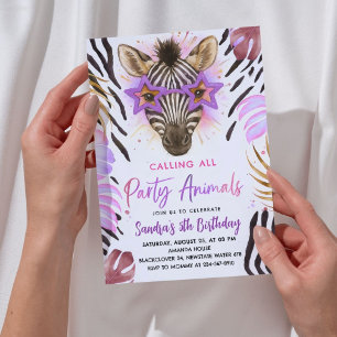 Animal Party - Zebra Birthday Party Invitation