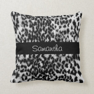 Animal pattern, black, white, monogram cushion