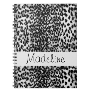 Animal pattern, black, white, monogram notebook