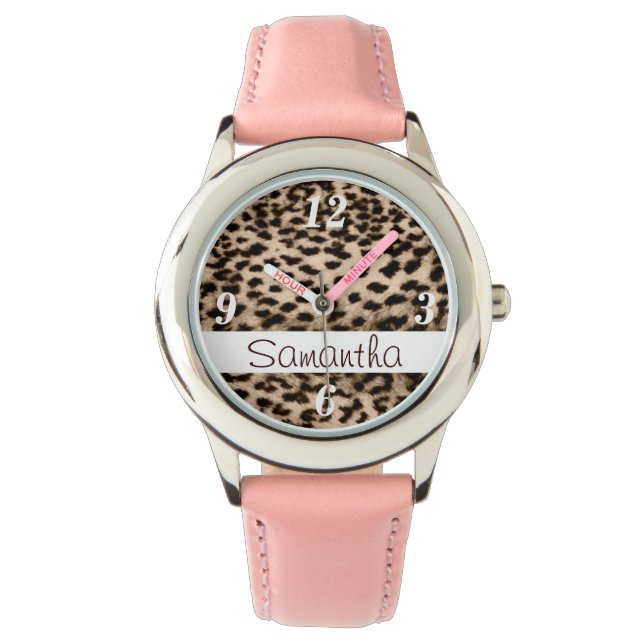 Animal pattern, brown, pink, monogram watch (Front)