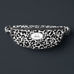 Animal Pattern Customised Name Travel Black White Bum Bags<br><div class="desc">Cute contemporary fanny pack design features a classic leopard animal print pattern in black and white. There is a template for custom name and single letter initial in matching lettering. ALL colours in this design may be customised including the animal print! Contact me at beachpausedesigns@gmail.com with any questions or custom...</div>