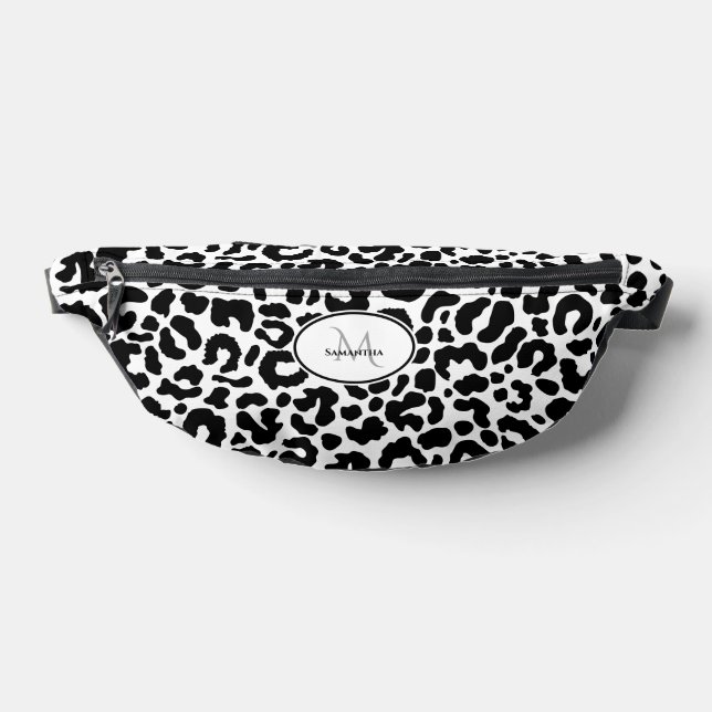 Animal Pattern Customised Name Travel Black White Bum Bags (Lay Down)